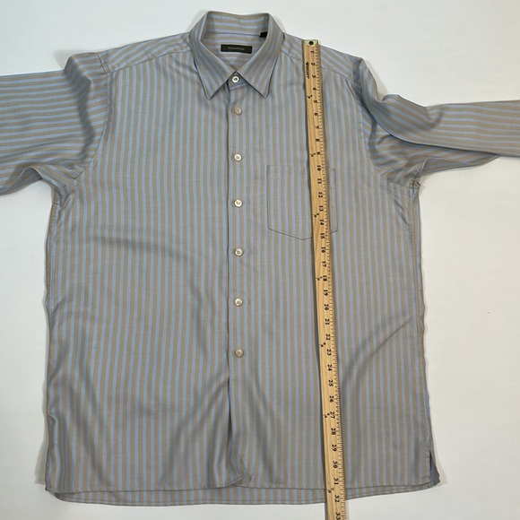 Ermenegildo Zenga Button Down Shirt Size XXL Light Blue Tan Stripe EUC - Picture 7 of 11